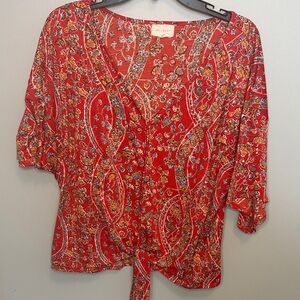 Anthropologie Red/Burnt Orange Floral Blouse